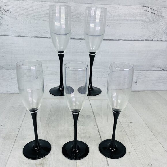 Luminarc France Jet Black Stem 6 oz Champagne Flutes 8 5/8\
